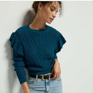 NATION Los Angles Teal Ruffled Women's Sweater